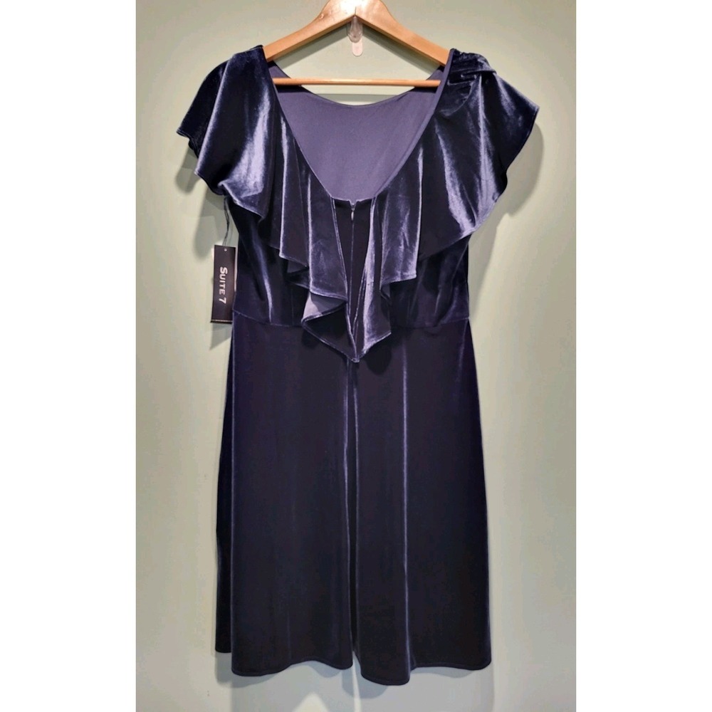 New Steel Blue Stretch Velvet Ruffle Flutter Sleeve Whimsigoth Dress Sz 10